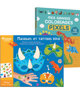 Masques et tattoos Dino + Mes grands coloriages Pixels